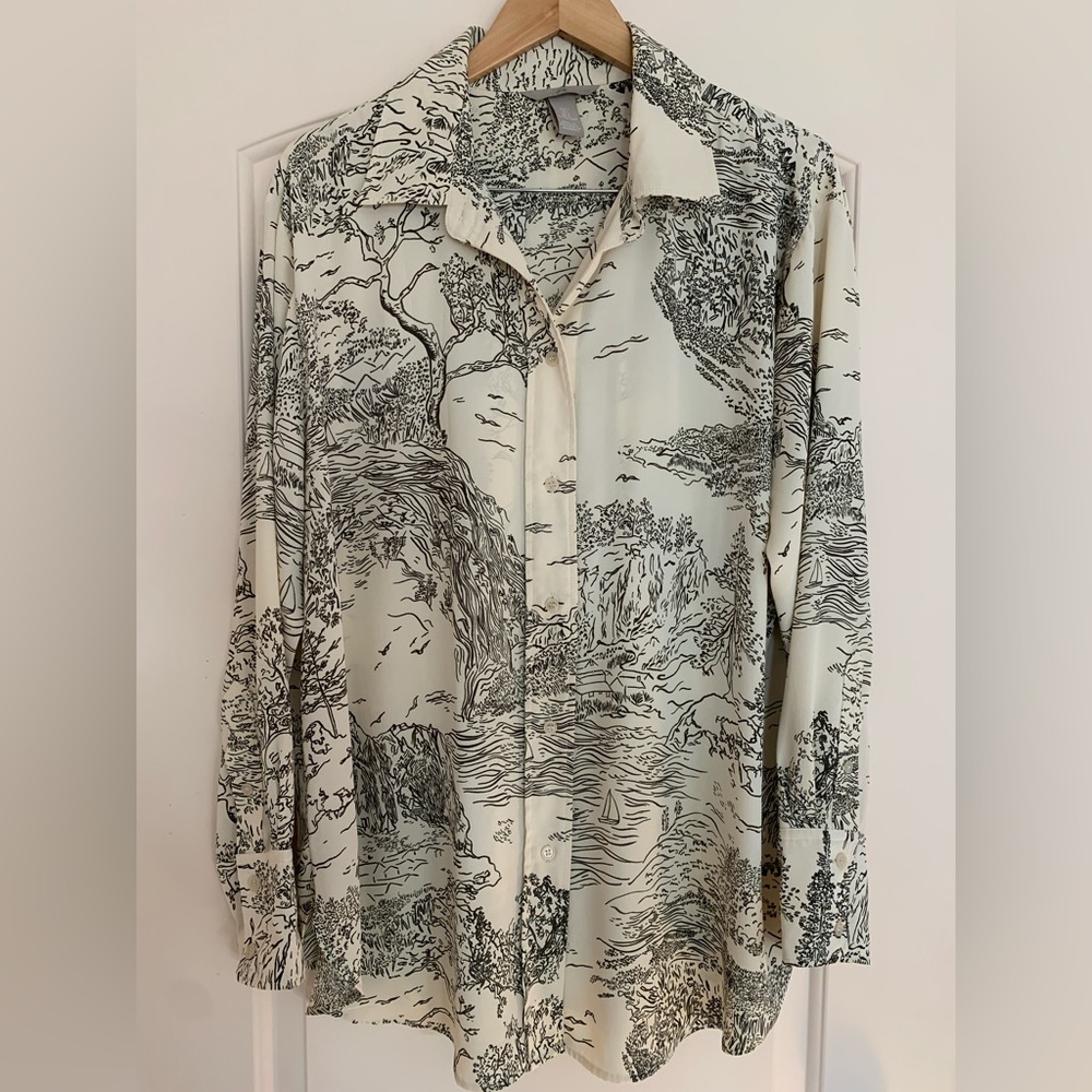 H&M polyester (silk like) oversized shirt.
